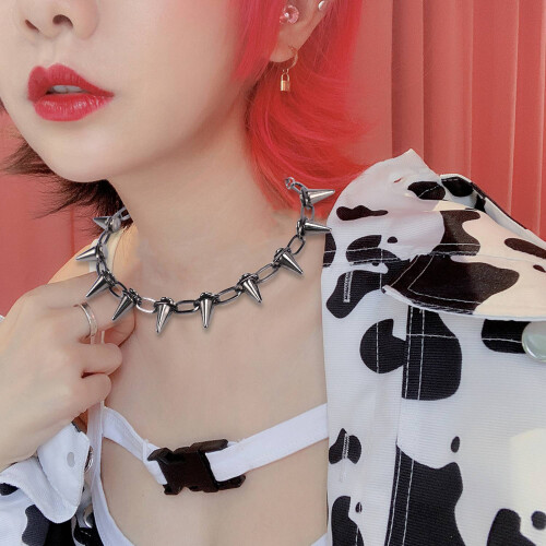 Metal Spikes Studs Rivets Punk Goth Necklace Choker Collar 1