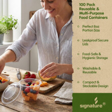 Signature Recyclable PET Round Food Pots + Lids, 8oz, 100+100 Pack