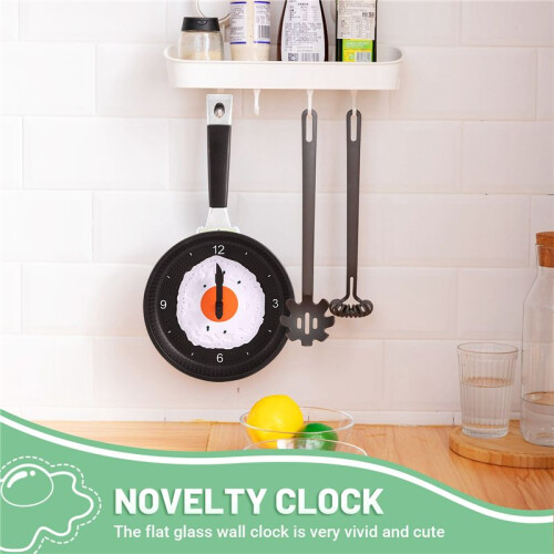 Frying Pan Clock with Fried Egg - Novelty Hanging Kitchen Cafe Wall Clock Kitchen - Green 1
