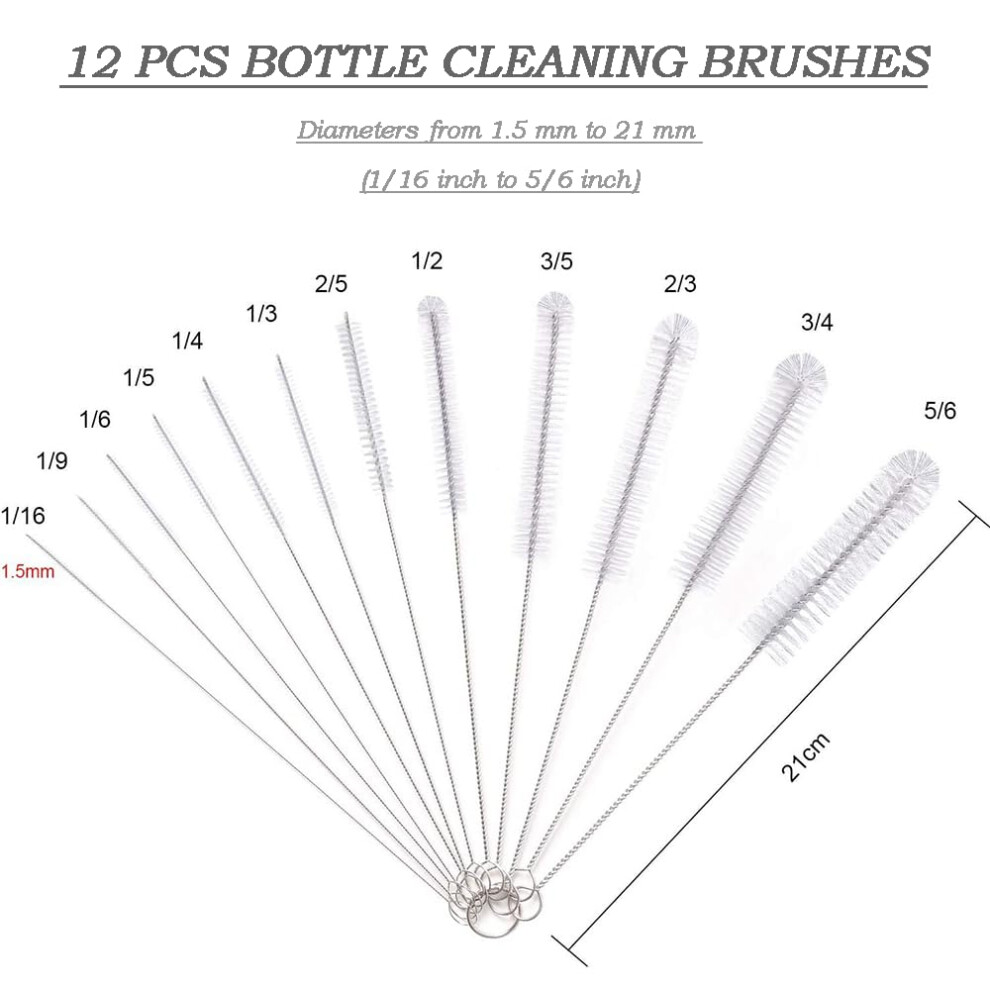 Dazisen 12 Pcs Bottle Brush Long Tube Bottle Cleaning Brushes Kettle