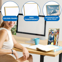 Gold Sign Stand Double-Sided Picture Acrylic Frame 6PCS, A5 Transparent Picture with Gold Frame for Wedding Reception Restaurant Sign Table Menu Disp