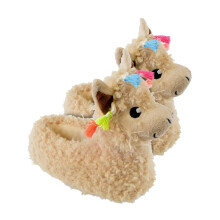 (M, Beige) Sock Snob - Kinder Lamakopf Hausschuhe Plüsch | 3D Lama Hausschuhe Fleece