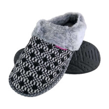 (4, Schwarz) Dunlop - Dunlop - Damen Memory Foam Strick Hausschuhe Plüsch mit Offener Rückseite