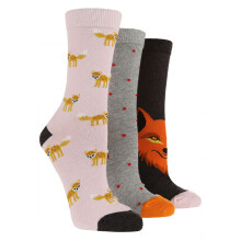 (4-8, Fuchs) WILDFEET - Wild Feet - 3er Pack Damen Bunte Socken Baumwolle mit Tiermotiv | Tiersocken