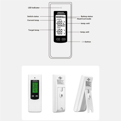 Thermostat Intelligent à Prise Connectée + Télécommande RF433 MHz avec Écran LCD, Mode Chauffage/Refroidissement Commutable, Prise Européenne 1