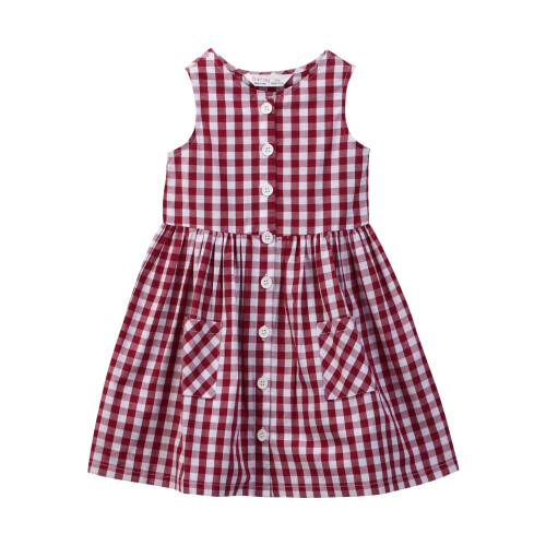 (6 Years, Red) Beebay Y/d check button through dress Red