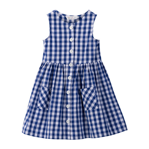 (6-12 Months, Blue) Beebay Y/d check button through dress Blue