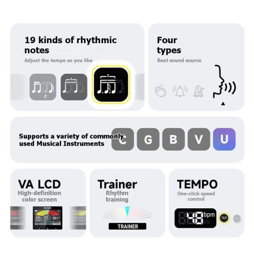 DBM-100 Metronome Tuner, Rechargeable 3in1 Digital Metronome with Trainer Rhythm Mode 1