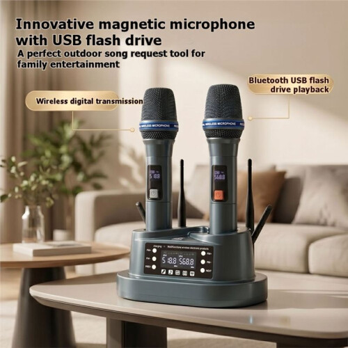 1To2 Handheld Wireless Microphone Magnetic Induction Wireless  Charging Microphone UHF Automatic Frequency Pairing 1