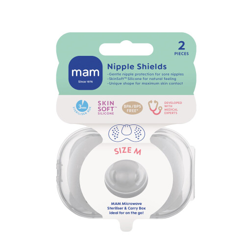 MAM MAM Nipple Shield | Medium | 2 Pack | Comes in Sterilisable Travel Case | SkinSo 1