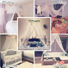 Eimilaly Bed Canopy Mosquito Net with 250pcs Warm White Curtain Lights, Bed Canopy for Girls Room Decor or Theme Party, Pink/Warm White Lights