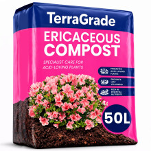 TerraGrade Ericaceous Compost 50L | Acid Loving Plant Soil for Rhododendrons Aza
