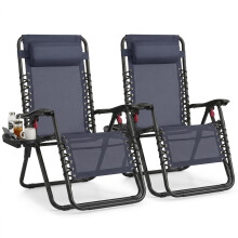 SONGMICS Set of 2 Zero Gravity Reclining Chairs, Folding Sun Loungers with Tray, Adjustable Headrest, Max. Load 110 kg Each, for Patio, Garden, Dark