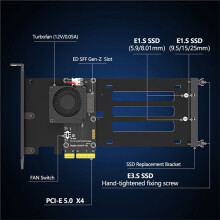 PCIe 5.0 X4 to E1.S/E3.S (EDSFF Gen-Z) SSD Adapter Card with Cooling Fan