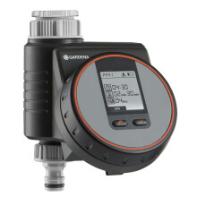 GARDENA Flex irrigation controller for quick automatic irrigation for the terrace and balcony, easy to use, Water Now function, Color Black/Grey/Oran