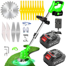 Cordless Strimmer, 21V Battery Strimmer with 2 Battery & Charger, Garden Strimmer Cordless With Metal Blades, Telescopic Lightweight Grass Trimmer Br