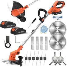 GETIEOM Cordless Strimmer with 2 2.0Ah Batteries, 850W Grass Trimmer with LCD Power Display, 4-in-1 Electric Strimmer for Lawn Edging, Moss Removal