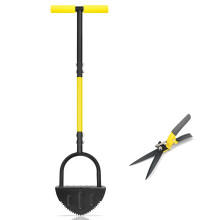 Byhagern Professional Lawn Edger Tool, Heavy Duty Steel Half Moon & Saw-Tooth Blade for Clean Borders, Long Handle Reduces Back Strain, Manual Edger