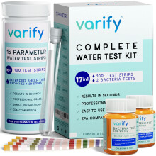 Varify 17in1 Complete Drinking Water Test Kit - 100 Strips + 2 Bacteria Tester Kits - Well, Tap, Home, City Water Testing Strip for Lead, Alkaline, C