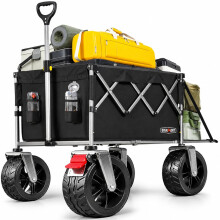 Overmont 300L Large Capacity Folding Festival Wagon, Heavy Duty Collapsible Trolley with Extra Wide All-Terrain Wheels & Brakes, 150kg Load Capacity