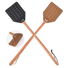 2 Pcs Leather Fly Swatter with Wood Handle, Durable Heavy Duty Fly Insects Catcher for Indoor Outdoor, Wooden Design Fly Killer Pest Control Bug Swat