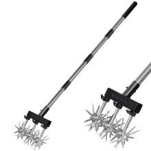 Walensee Rotary Cultivator Garden Tool, Adjustable Hand Tiller with Telescopic Handle, Rustproof Spiked Wheels for Soil Loosening, Weeding & Lawn Aer