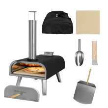 George Foreman Outdoor 16 Inch Wood Pellet Portable Wood Fired Pizza Oven Black with Paddle and Carry Bag, BBQ Oven & Smoker, Foldable Legs GFWPPO2BP