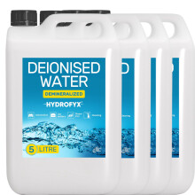 HYDROFYX 20L (4 x 5L) Deionised Water – Demineralised, Low Conductivity – Fast Dispatch – For Irons, Steam Cleaners, Car Batteries, Radiators &
