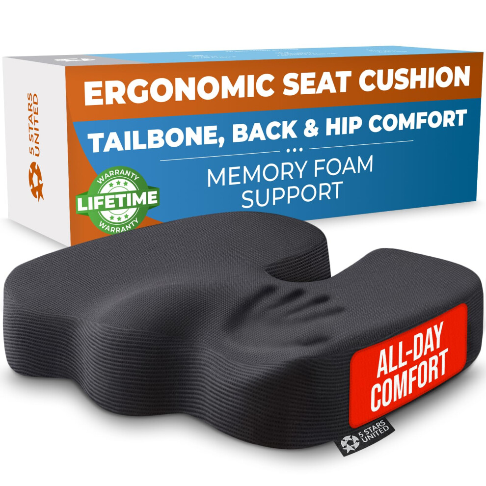 5 Stars United Ergonomic Seat Cushion Â Memory Foam Comfort For Tailbone, Hip & Coccyx Sitting Support Â Office Chair, Car, Desk, Wheelchair & Gam 5004866847415