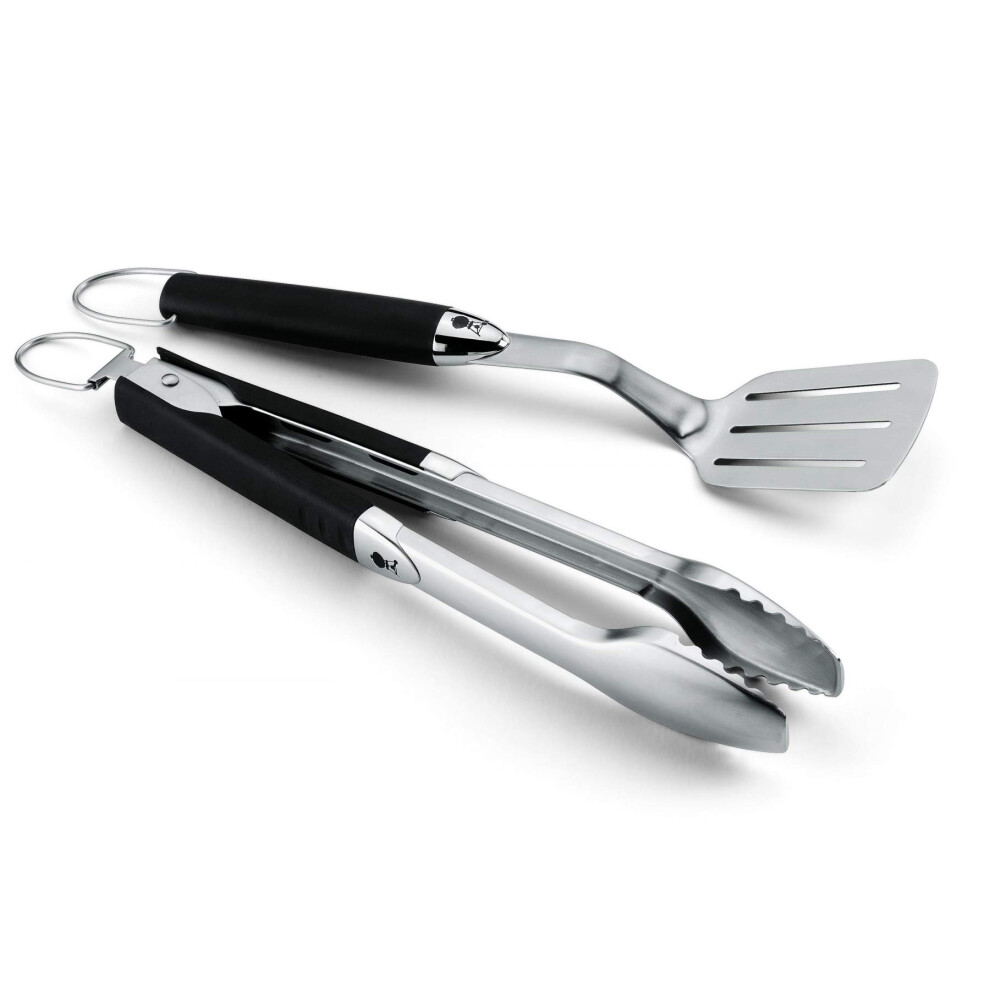 Weber Premium Grill Tool Set - Compact, 2-Piece Made Of Stainless Steel, Consisting Of Grill Tongs (38Cm) And Turner (35Cm), With Practical Handles,