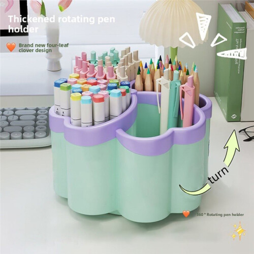 Panda Sticker Four-Leaf Multifunctional Rotating Pen Holder - Multifunctional Large Capacity Desk Organizer for Students 2