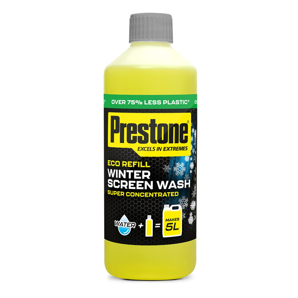 Prestone Eco Refill -10C Winter Screenwash Concentrate, Super Concentrated Screen Wash For Cars Makes 5 Litres Of Windscreen Washer Fluid, 500Ml