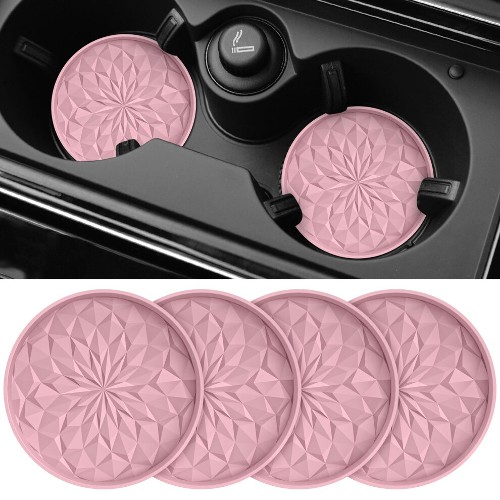 Stlian Car Coasters For Cup Holders [4 Pack] - 2.75In Silicone Auto Mug Mats - Universal Non-Slip Recessed Car Interior Accessories Dusty Rose 5003719831625