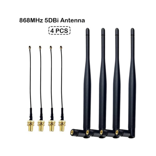 Kit com 4 Antenas LoRa de 868MHz e 5dBi com Conector SMA Macho para IPX, Compatível com Estações Base Externas LoRaWAN para Meshtastic. 2