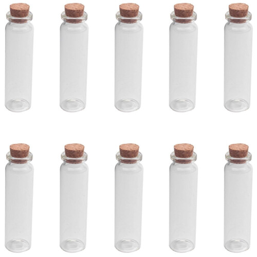 10 τεμάχια μίνι διαφανές μπουκάλι ευχών 20ml, γυάλινο φιαλίδιο με μήνυμα και δι