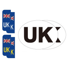 EVOGES UK Self Adhesive Vinyl Stickers for Cars, Vans, Vehicles Driving in EU Europe, New 2021 Regulations, Set of 6: (2x Oval, 4x Number Plate Stick