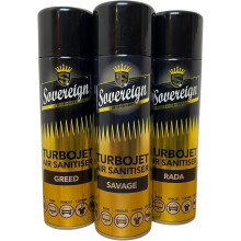 CD Sovereign Aerosols 3-Pack Designer Fragrance Turbojet Air Sanitiser & Freshener Spray 500 ml – Savage, Greed, RADA – Odour Neutraliser for Car,