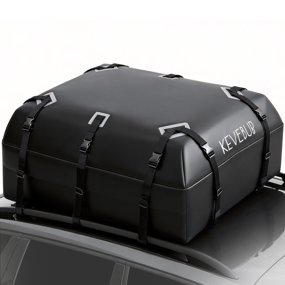 Kevebub Car Roof Bag - 21 Cu Ft 100% Waterproof Stormproof Rooftop Cargo Carrier - 800D Pvc Roof Storage For All Vehicles With/Without Rails - Includ 3665220243568