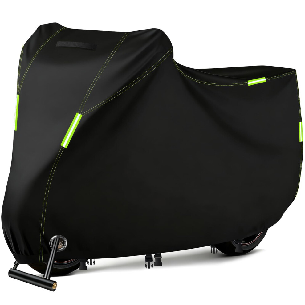 Luscheer Motorbike Cover Waterproof Outdoor, Heavy Duty 210D Universal Motorcycle Cover Rain Uv Dust Resistant With Lock Holes, Reflective Strips And 3292351412114