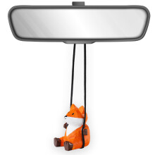 VIPbuy 100% Handmade Wooden Swinging Fox Car Hanging Ornament - Cute Hand Carved Painted Wood Fox Figurine Car Mirror Hanging Accessories Decor Gifts