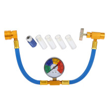Aupoko R134A Refrigerant Charging Hose Kit, A/C Recharge Hose with Gauge R134a Can Tap R12 to R134A Low Pressure Retrofit Valve with Dust Cap, Oil De