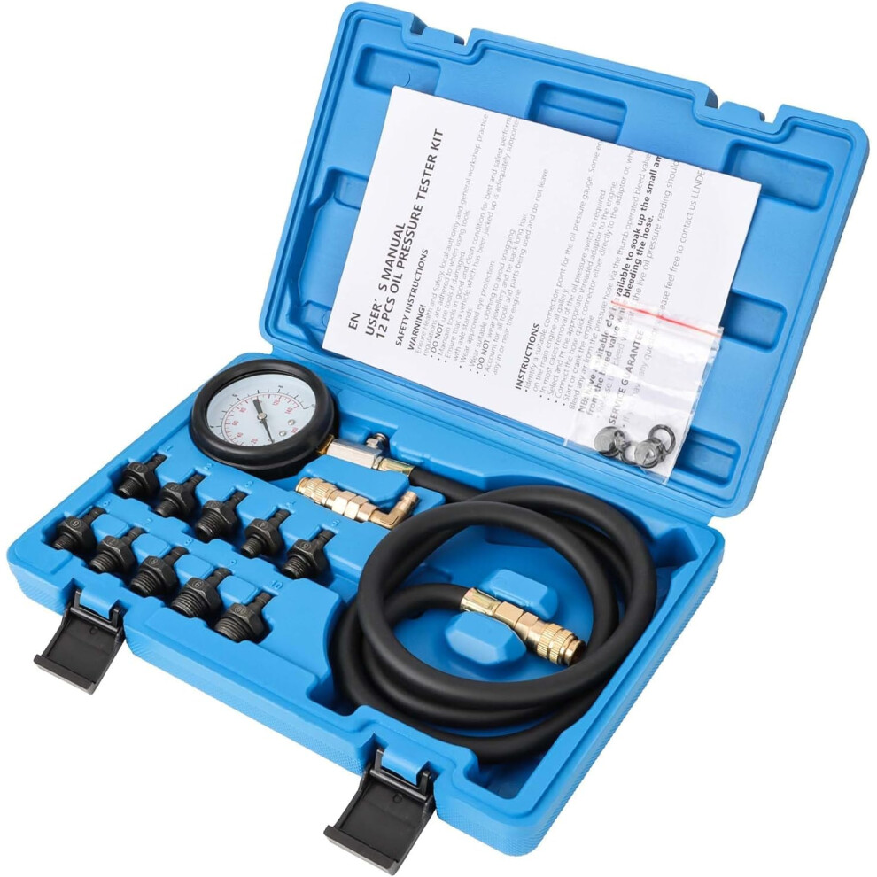 Llndei Oil Pressure Tester Tool, 0-140 Psi Engine Oil Pressure Test Gauge Kit, Automatic Transmission Diagnostic Test For Cars Atvs Trucks ( Case Blue 7047271754655