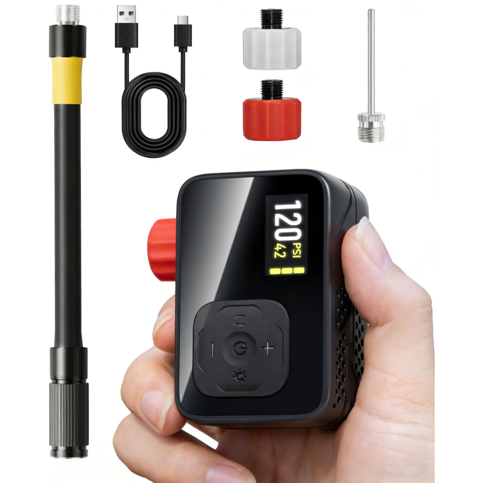 Gputek Mini Electric Bike Pump 120Psi - Fast Inflation With Digital Gauge For Schrader & Presta Valves - Compatible With Road, Mountain, Fat Tire And 5001533248070