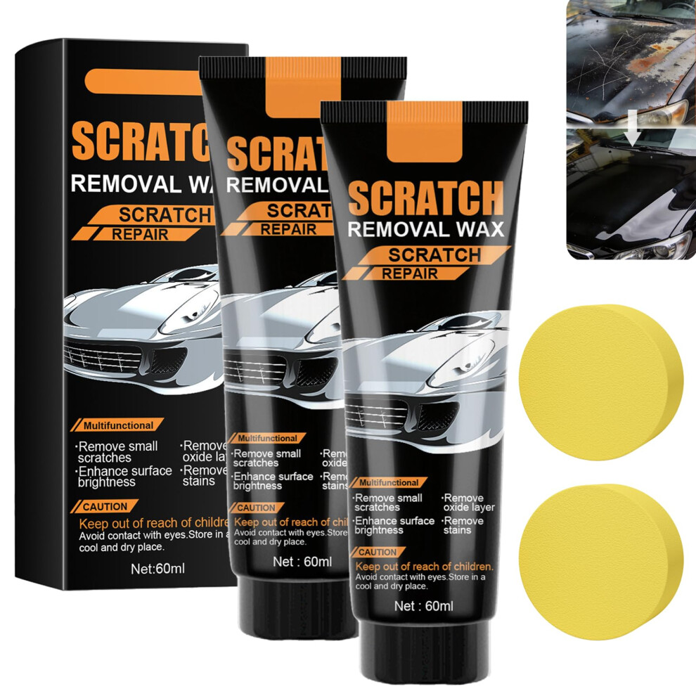 2Pc Car Scratch Remover, Scratch Remover Kit For Cars, Scratch Removal Wax, Car Scratch Repair Paste With Wipe & Sponge, Restore Surface Shine 4942067103606
