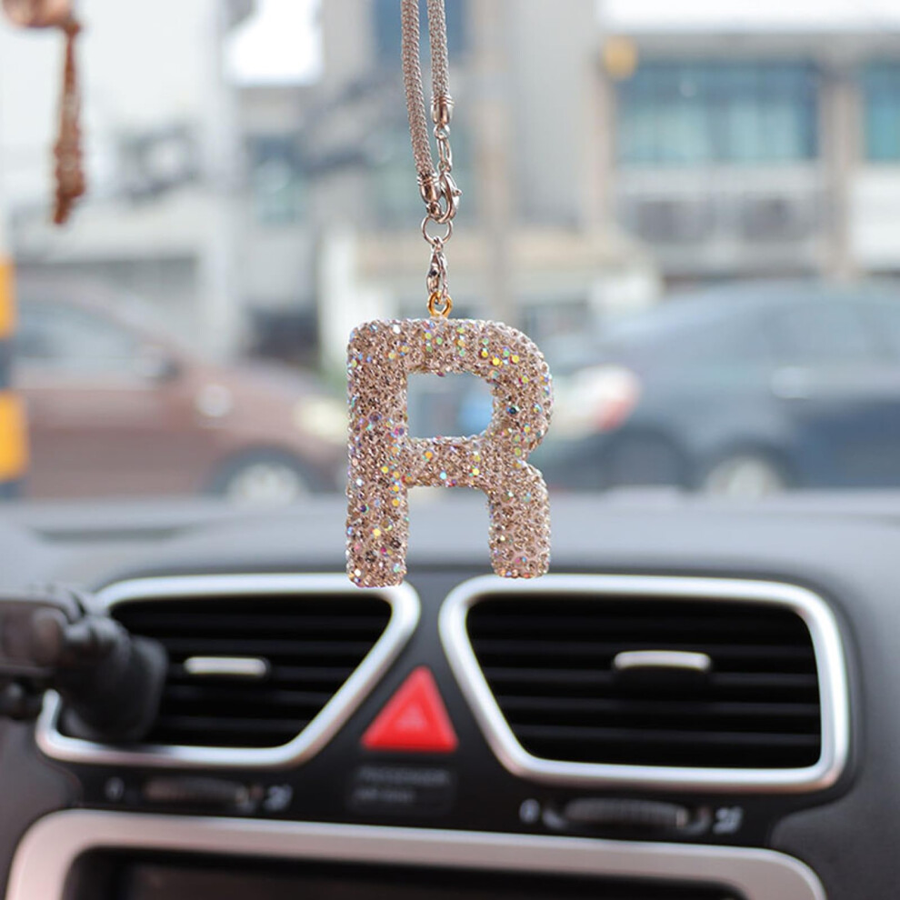 Bling Car Letter Charm, Car Rear View Mirror Ornament, Diamond Cars Accessories, Rhinestone Auto Mirror Hanging Decor For Women, Rearview Mirror Acce 7696131767986