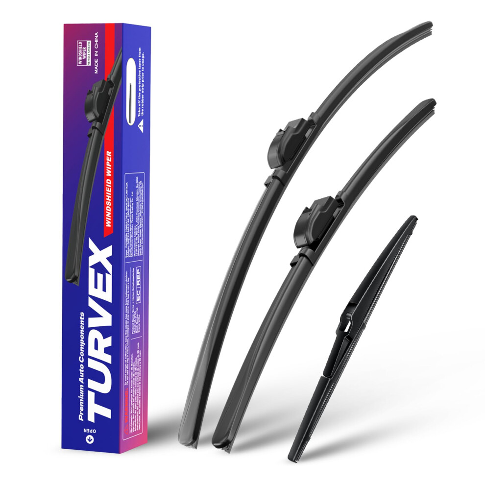 Turvex Wiper Blades For Kia Rio Hatchback Mar 2005 To Aug 2011, Complete Front Window Wiper And Rear Wiper Set, 22" 16" 14" Windscreen Wipers Blade S 8777819615078