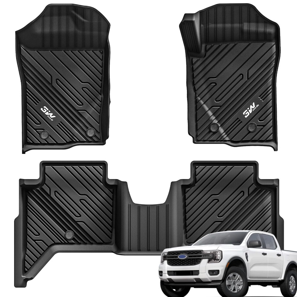 3W Floor Mats Fit For Ford Ranger T9 2023-2026 Wildtrak/Raptor Double Cab (Not For Phev), All Weather Tpe Dog Friendly Floor Liner For Ford Ranger T6 6480951555066