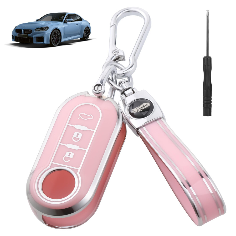 Jizzu Tpu Car Key Cover Keychain Compatible With Fiat 500 500C 500L 500X Brava Bravo Doblo, Key Protection Cover Keychain With D-Ring, 3 Buttons Key 7759819172158