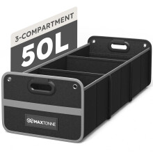 Maxtonne Car Boot Organiser, Heavy-Duty 600D Oxford Collapsible Storage Box with 3- Compartments & Securing Straps, Foldable Tidy for SUV/Hatchback/E