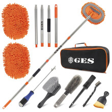 GES Car Wash Mop with Long Handle, 62 Inch Car Wash Bruh with Telescoping Handle, 2 in 1 Microfiber Chenille Cleaning Kit with Storage Bag for Washin